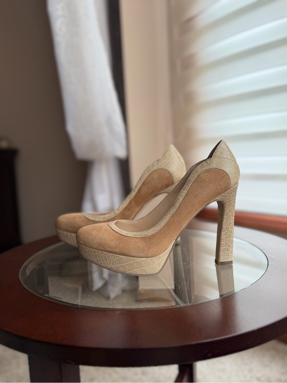 Classic Women's Tan Platform Pump - Elegant Neutral High Heels